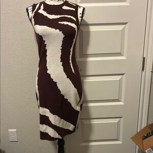 JJs House Asymmetrical Brown and White Sheath Dress